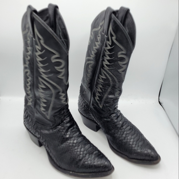 Justin Vintage Black Python Snakeskin Men's Cowboy Boots Handmade Size 8.5 D - Picture 3 of 14